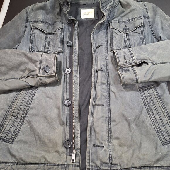 Old Navy Mens Size Large Utility Field Jacket Coat Charcoal Functional Fashion - Picture 4 of 11